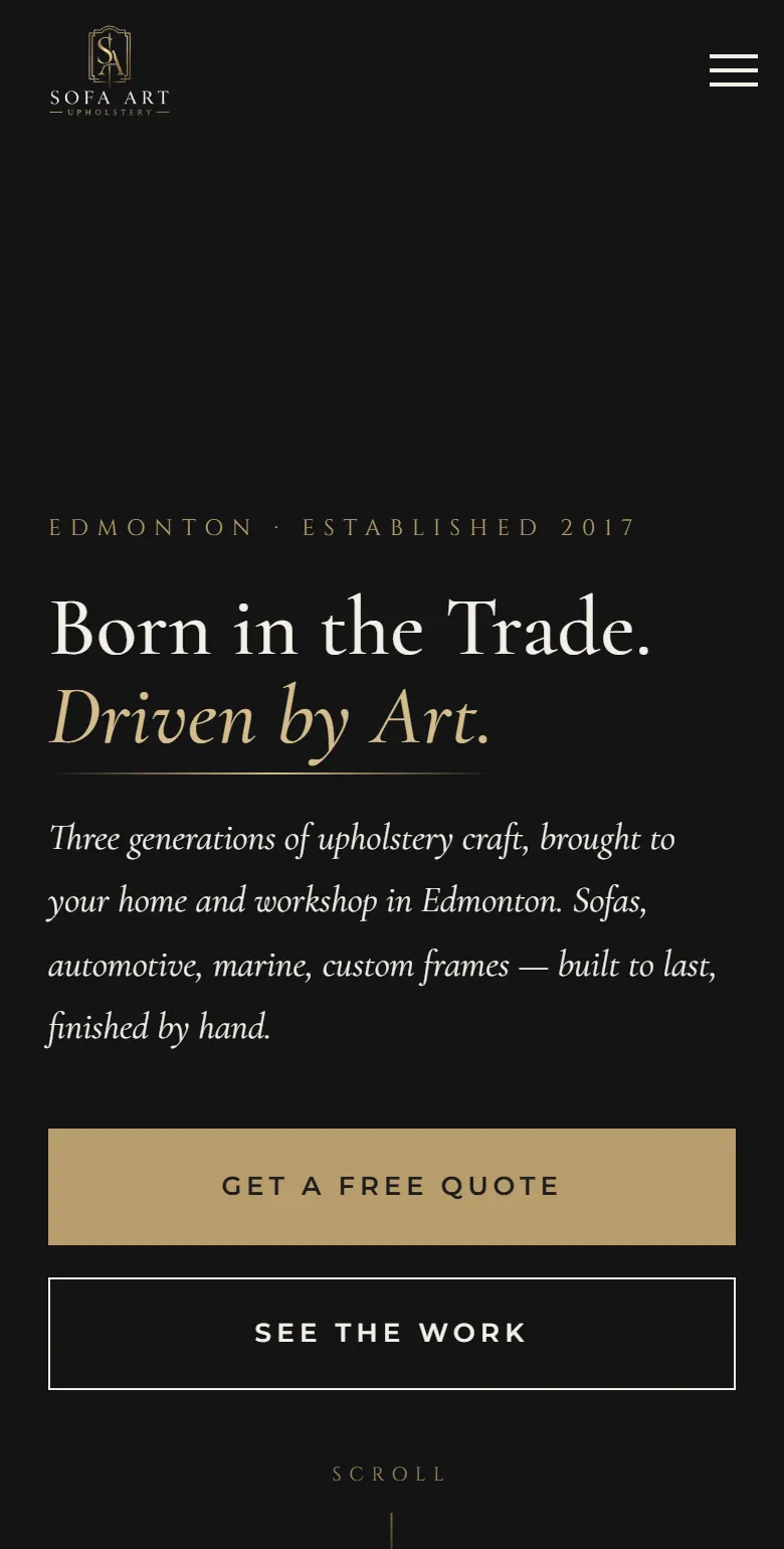 The website: sofaartupholstery.ca: the studio’s story, services and a quote request.